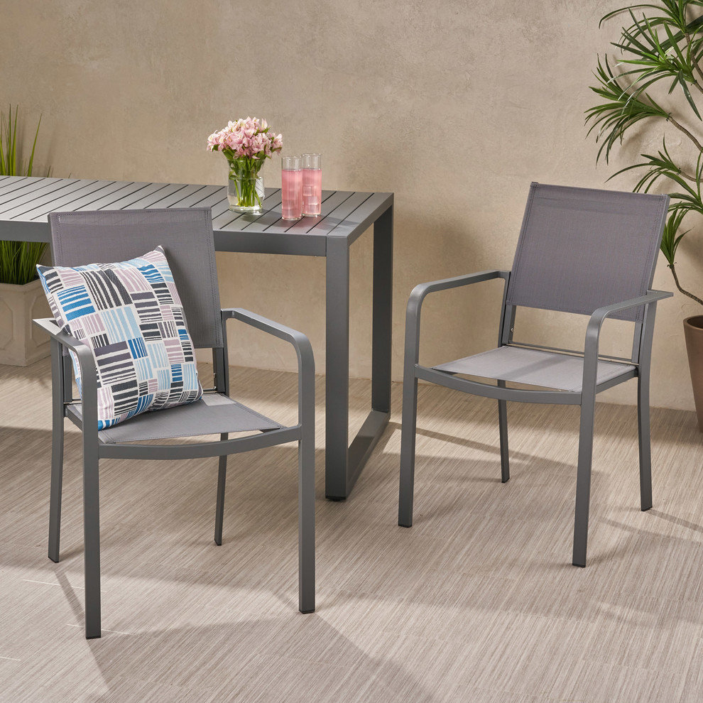 Angelo Outdoor Modern Dining Chair With Mesh Seat, Set of 2 ...