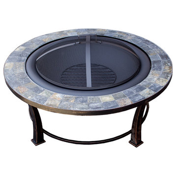 Wood Burning with Round Slate Fire Pit and Table