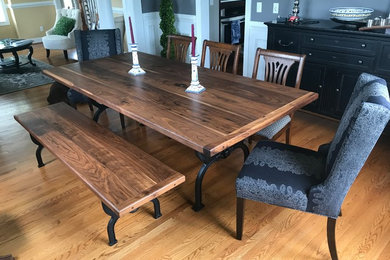 Farmhouse Dining Table and bench with cast iron trestle legs