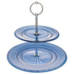 Godinger - Claro Two Tier Serving Stand, Blue - Whether you are serving guests or simply enjoying your favorite beverage. Featuring emblazoned with a vintage-inspired embossed texture. This traditionally styled glassware is a must-have addition to your kitchen or dining table.