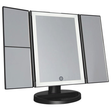 Touch Trifold 2.0 LED Makeup Mirror with Magnification, Black