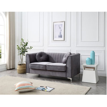 Glory Furniture Delray Velvet Loveseat in Gray