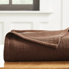 100% Cotton Waffle Stitch Blanket Bed Throw, Chocolate, Throw