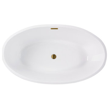 Vanity Art 55"x32" Acrylic Freestanding Soaking Bathtub, White/Titanium Gold