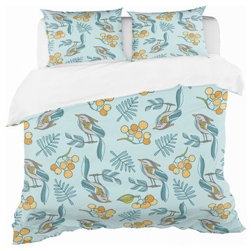 Seamless With Birds, Berries Nature Modern Duvet Cover, Twin