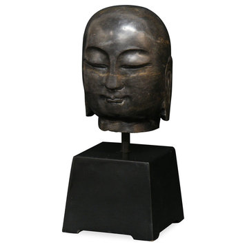 Zen Stone Monk Head Oriental Sculpture