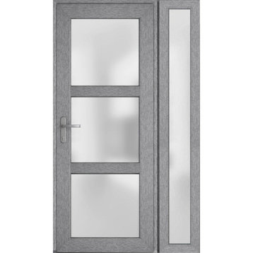 Front Exterior Prehung Door Frosted Glass / Manux 8552 Grey / 48 x 80" Right In