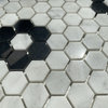 Carrara White 1" Hexagon Black Marble Rosette Mosaic Tile Polished, 1 sheet