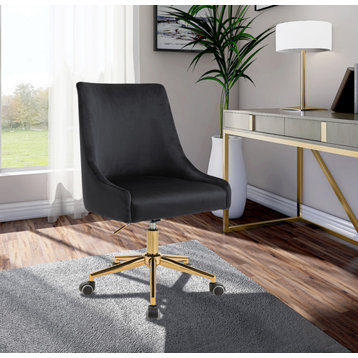 Karina Swivel and Adjustable Velvet Upholstered Office Chair, Black, Gold Base