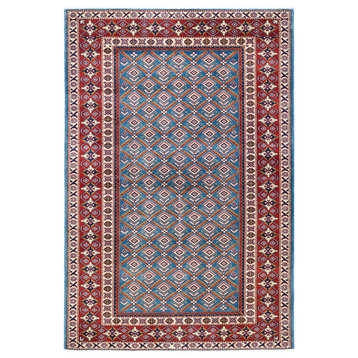Tribal, One-of-a-Kind Hand-Knotted Area Rug Light Blue, 4'3"x6'3"