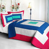 Universe's Passion 3PC Vermicelli-Quilted Patchwork Geometric Quilt Set-Full/Que