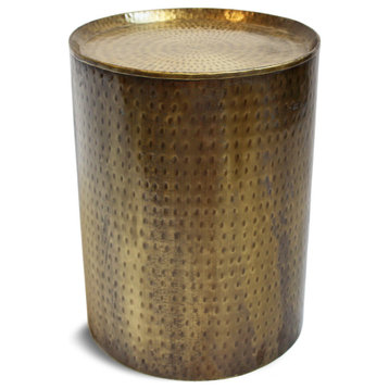 Brass Hammered Round Side Table