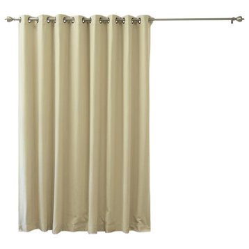 Ribbon Bordered Cotton Curtains, Blackout Lining, Biscuit, 100"x96"