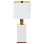Kahl Wood Decor - White High Gloss Table Lamp, Natural Brass, White Linen Shade - Product Description: