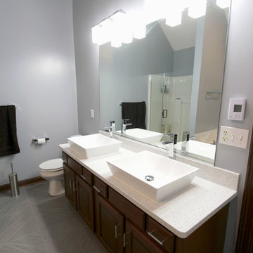 Master Bath with Cambria Whitney Quartz and Rectangle Vessel Sink