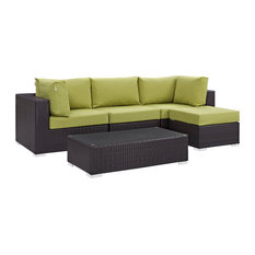 Convene 5-Piece Outdoor Wicker Rattan Sectional Set, Espresso Peridot