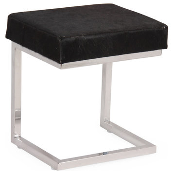 Dark Brown Cow Hide Covered Stool Coco With Elegant Silver Stand