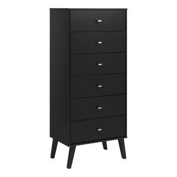 Prepac Milo Mid Century Modern Tall 6 Drawer Chest in Black