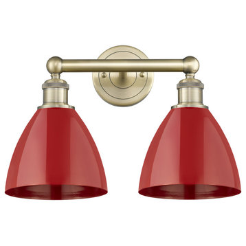 Plymouth Dome 2-Light 17" Bath Vanity Light, Antique Brass Finish, Red Shade