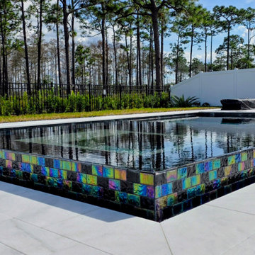 St. Cloud pool with overflow perimeter spa and sun shelf