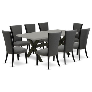 East West Furniture X-Style 7-piece Wood Dining Set in Black and Cement Finish
