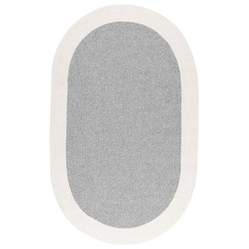 Solid Border Area Rug, Gray, 5'x8' Oval