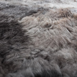 Authentic Handsawn Multi-Sheepskin Round Area Rug, Gray, White, 6'7" - Area Rugs