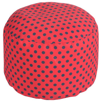SP Polka Dot Pouf by Surya, Bright Red/Navy