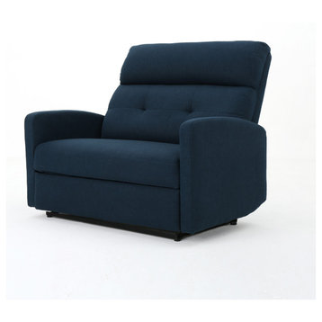 GDF Studio Hana Plush Cushion Tufted Back Loveseat Recliner, Fabric/Navy Blue