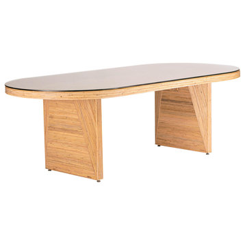 Caren Natural Rattan and Glass Oval Dining Table - Natural