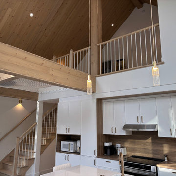 Modern Chalet Staircase & Loft Railing with Indoor Hammock Net
