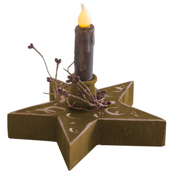 Farmhouse Chunky Star with Flameless Candle, Olive Green