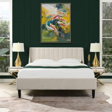 Aspen Vertical Tufted Headboard Platform Bed, French Beige, Queen