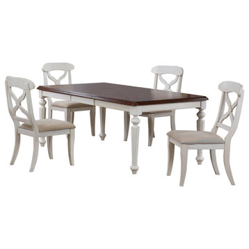 Andrews 5 Piece Butterfly Leaf Dining Set, Antique White/Chestnut Brown