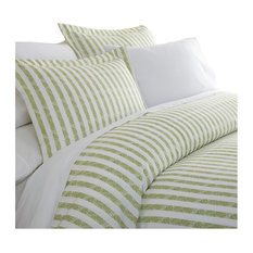 Becky Cameron 3 Piece Puffed Rugged Stripes Duvet Cover Set, Sage, Twin Xl/Twin