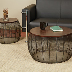 Office Star Camden 2 Piece Round Metal Accent Table with Espresso Wood Top - Products
