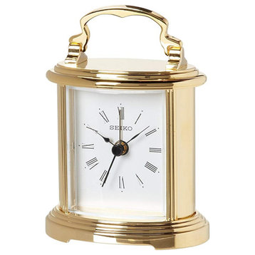Seiko Clocks, 4" Carriage Clock With Metal Handle and Alarm