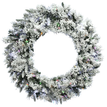 24-In. White Pine Snowy Wreath With 3-Function Multi-Color Lights