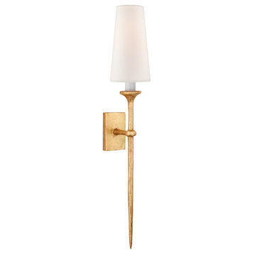 Iberia Single Sconce in Antique Gold Leaf with Linen Shade