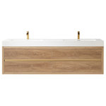 Vinnova Inc - Palencia Wall-Mount Floating Bath Vanity, 72", No Mirror - Simple yet elegant, the Palencia Series Vanity by Vinnova will instantly transform your smaller powder room. It is crafted from solid, sturdy materials to ensure years of reliable use. Refined details such as the Brushed-Gold hardware and soft-close door convey quality and attention to detail. You will also love the spacious cabinet storage area, perfect for towels, toiletries, and more.