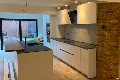 Family Home Extension, inc skandi style kitchen w exposed brick