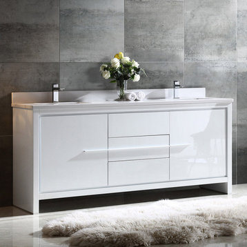 Allier 72" Double Sink Bathroom Cabinet, Base: White, With Top and Sink