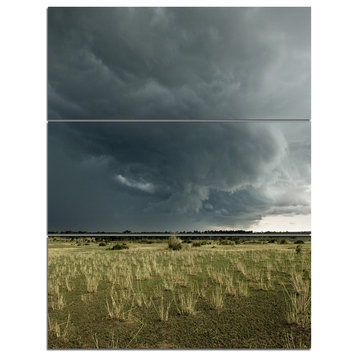 Rainy Cloud over Green Pasture, Landscape Triptych Canvas Art, 28x36, 3 Panels