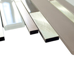 Silver Aliminum, White and Grey Glass and Matte Black Mosaic Tile Random Z Patte - Home Accessories & Decor