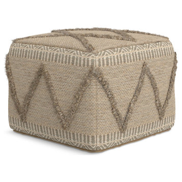 Sweeney Square Pouf in Woven Pattern, Brown