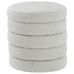 Meridian Furniture - Aphia Boucle Fabric Upholstered Ottoman, Cream, Ottoman / Stool - Liven up your living space with this Aphia cream boucle fabric ottoman/stool from Meridian Furniture. Featuring rich cream boucle fabric upholstery, this ottoman offers softness to the touch and style to the eye. Deep channel tufting gives the appearance of multiple layers stacked together, making it a contemporary piece perfect for any modern home. Pair this ottoman with a matching cream sofa, or use it as a stool to provide extra seating when you have visitors.