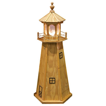 Pressure Treated Pine Lighthouse, Natural Stain, 3 Foot, Dusk to Dawn Sensor