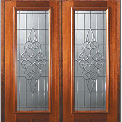 Pre-hung Double Door 80 Wood Mahogany Courtlandt Full Lite Glass - Front Doors