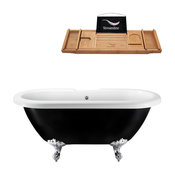 59" Black Clawfoot Tub and Tray, Chrome Feet, Chrome External Drain