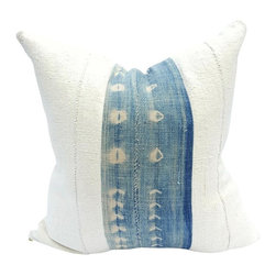 20" White and Blue Mudcloth Pillow - Products